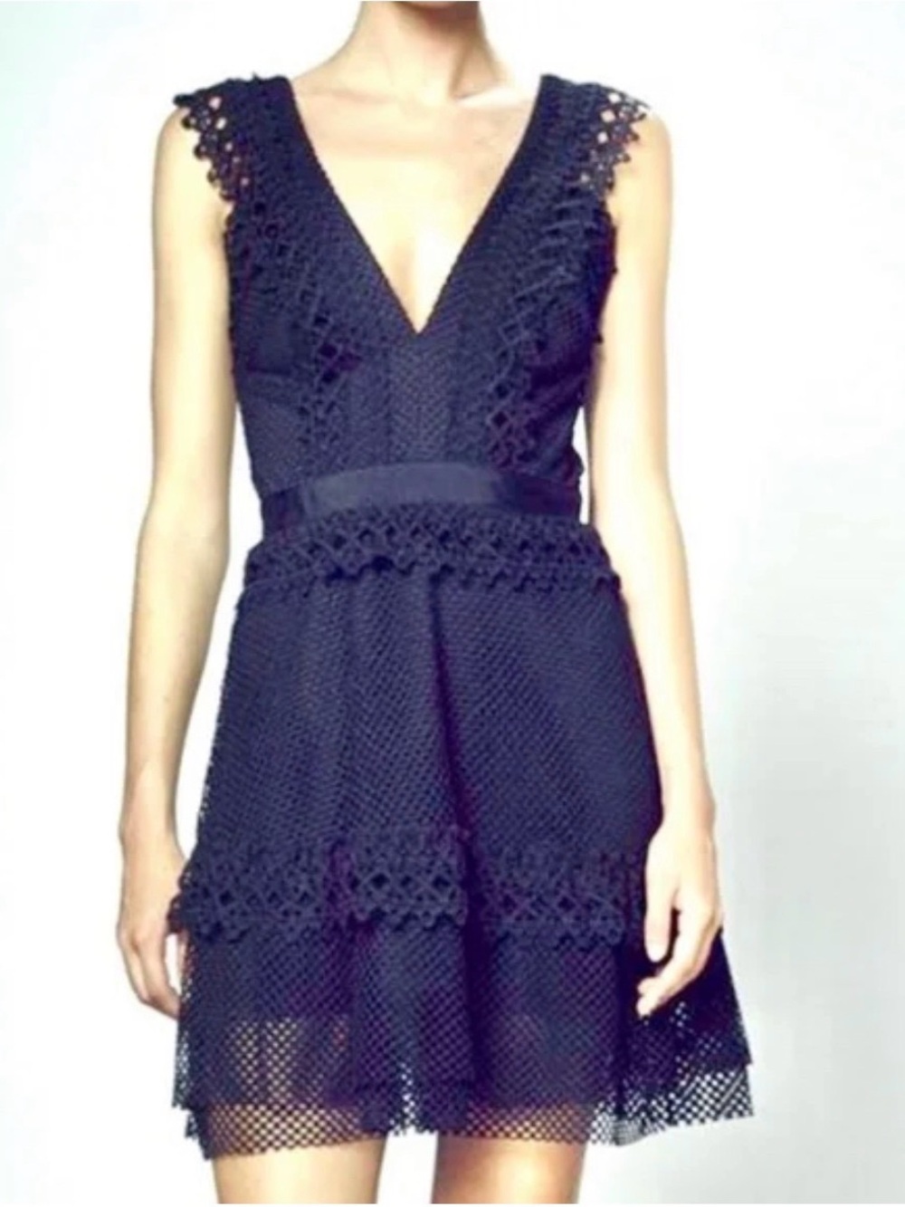 Shilla the Label Black Lace Fringe Mini Scalloped Lace A-line Size M Dress